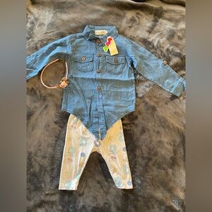 Bundle of 3: NWOT headband + 18M new shirt + Gap cropped mermaid leggings 12-18M